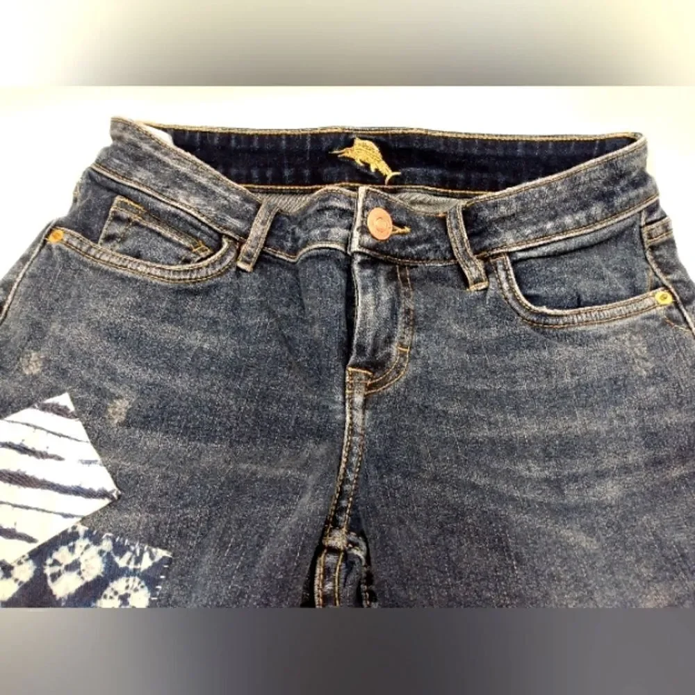 Tommy Bahama Boho Patchwork Vintage Boyfriend Slim Denim Jeans Pants Sz 26 - Picture 7 of 16